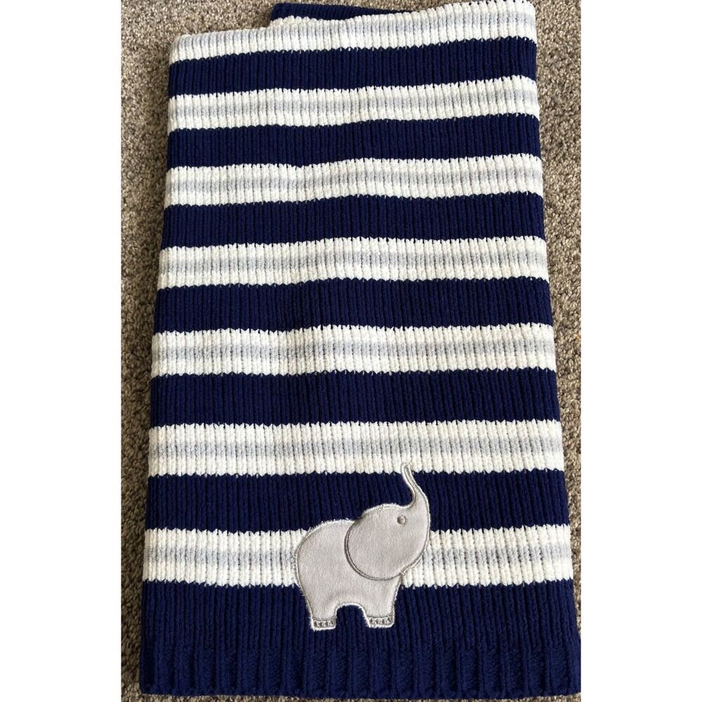 Happy Chic Baby By Johnathan Adler Blue/Gray Elephant Stripe Nursery Blanket